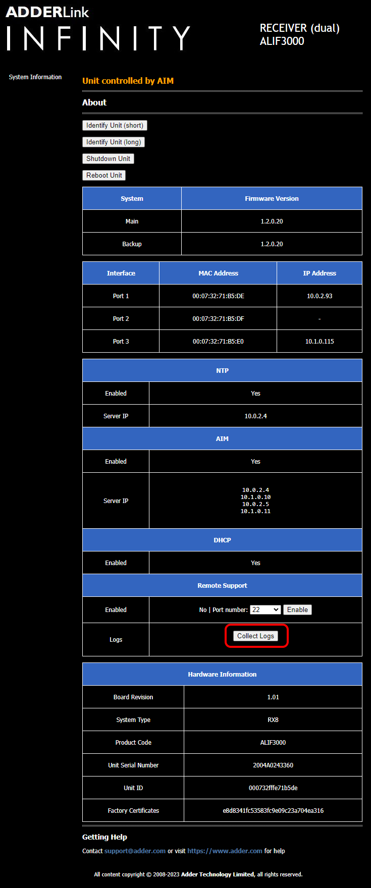 ALIF3000 Collect Logs