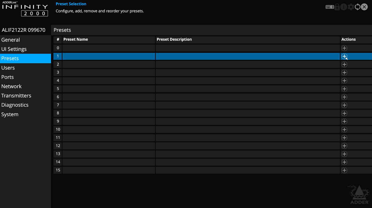 Presets Page