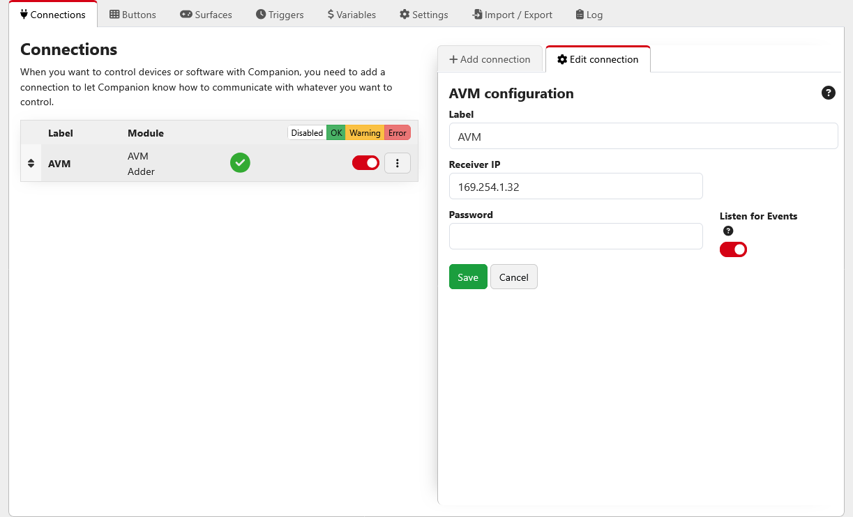 Connections Configuring