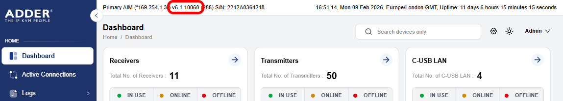 Dashboard   Firmware Version
