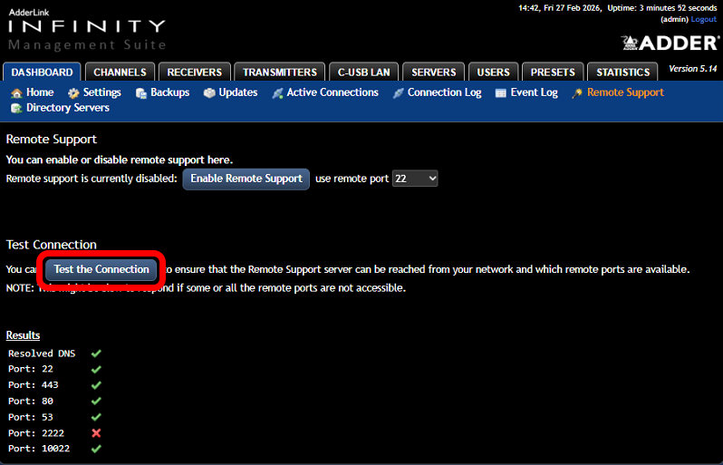 Remote Support   Test Connection