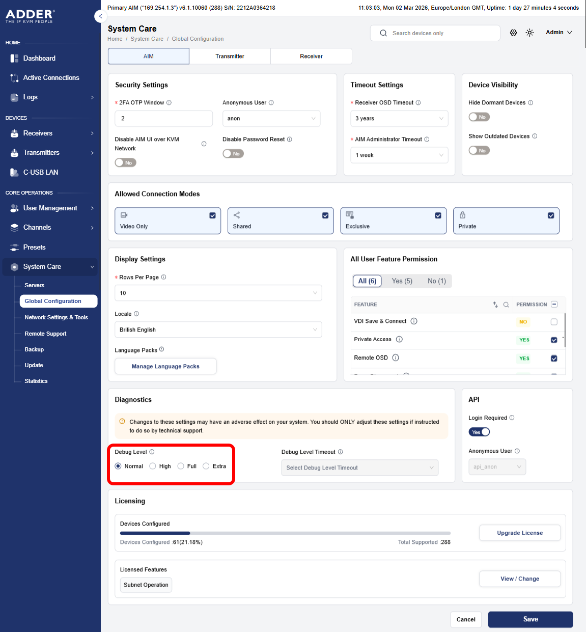 GlobalConfiguration DebugLevels