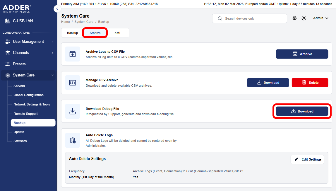 Backup DownloadDebug