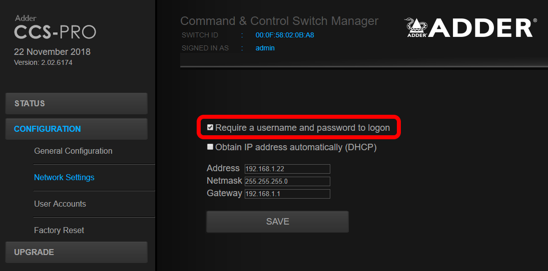 CCS PRO Network Settings