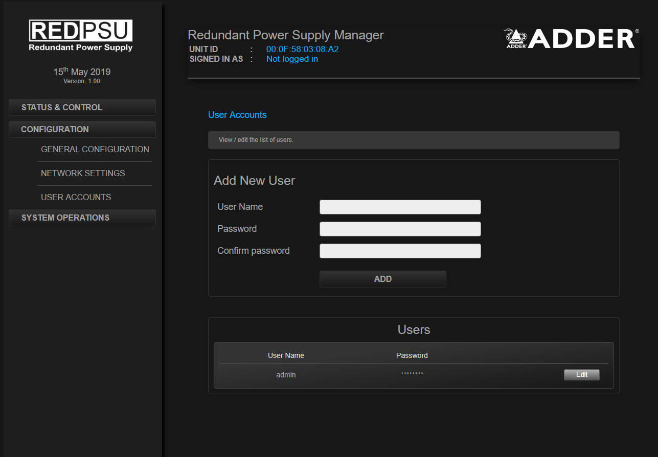 RED PSU   Configuration   User Accounts